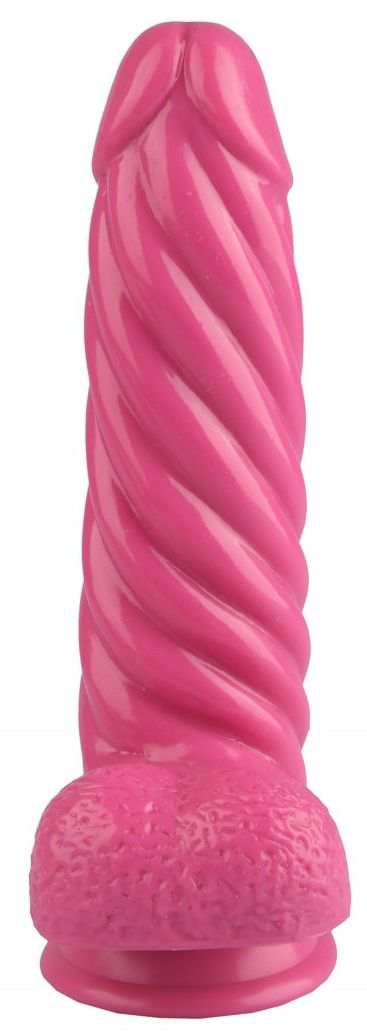 Розовый реалистичный винтообразный фаллоимитатор на присоске - 21 см. - 0