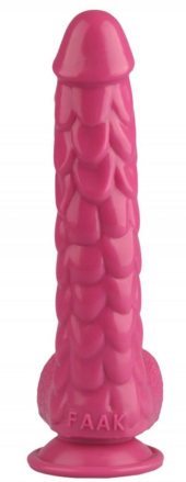 Розовый реалистичный фаллоимитатор с чешуйками на присоске - 24 см. - 3