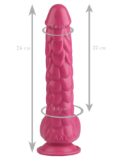 Розовый реалистичный фаллоимитатор с чешуйками на присоске - 24 см. - 1