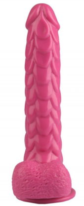 Розовый реалистичный фаллоимитатор с чешуйками на присоске - 24 см. - 0