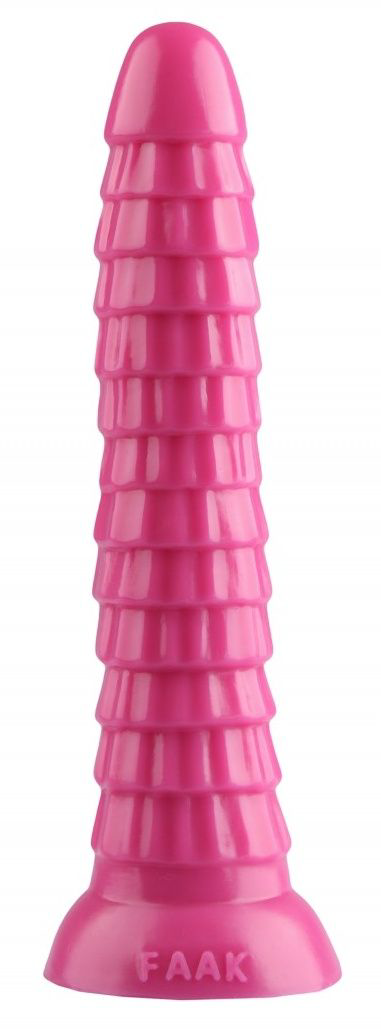 Розовый рельефный фантазийный фаллоимитатор - 26,5 см. - 0