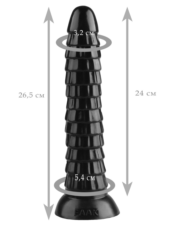 Черный рельефный фантазийный фаллоимитатор - 26,5 см. - 1