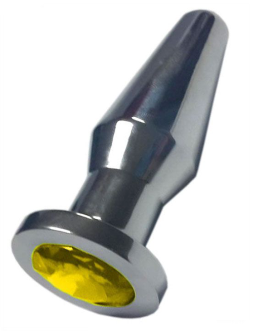 Серебристая анальная пробка с жёлтым кристаллом - 10,3 см. - 0