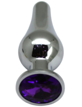 Серебристая анальная пробка с фиолетовым кристаллом - 9,4 см. - 0