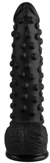 Черный анальный фаллоимитатор с пупырышками - 23,5 см. - 1
