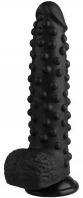 Черный анальный фаллоимитатор с пупырышками - 23,5 см. - 0