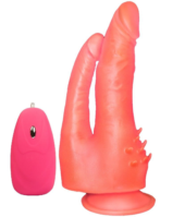 Розовый анально-вагинальный вибромассажёр на присоске - 17 см. - 1