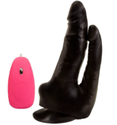 Черный анально-вагинальный вибромассажёр на присоске - 17 см. - 1