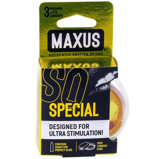 Презервативы с точками и рёбрами в пластиковом кейсе MAXUS Special - 3 шт. - 0