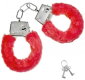 Красные плюшевые наручники с ключиками - 0
