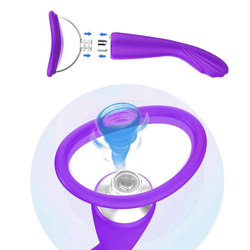 Фиолетовый вибратор с вакуумной чашей Alon - 22 см. - 2