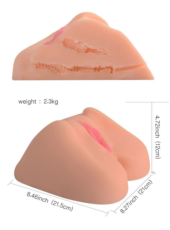 Телесная вагина с розовыми губками и двумя отверстиями - 1