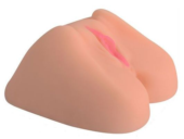 Телесная вагина с розовыми губками и двумя отверстиями - 0