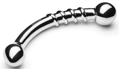 Серебристый изогнутый фаллоимитатор со спиралью Bow - 17,8 см. - 0