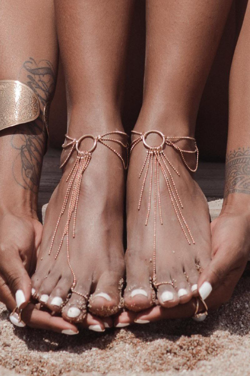 Золотистые браслеты на ноги Magnifique Feet Chain - 0