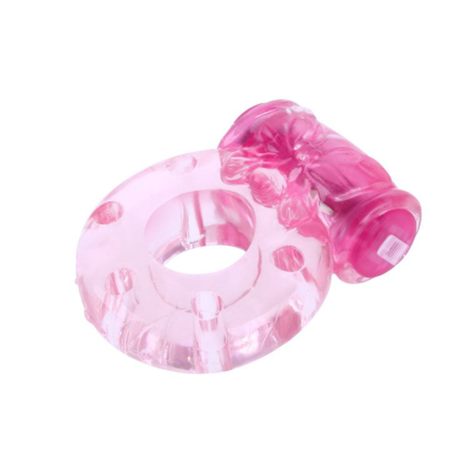 Розовое эрекционное кольцо с бабочкой на вибропуле - 1