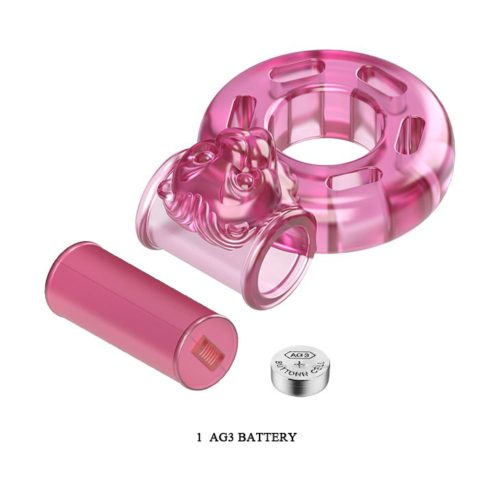 Розовое эрекционное виброкольцо Pink Bear - 3