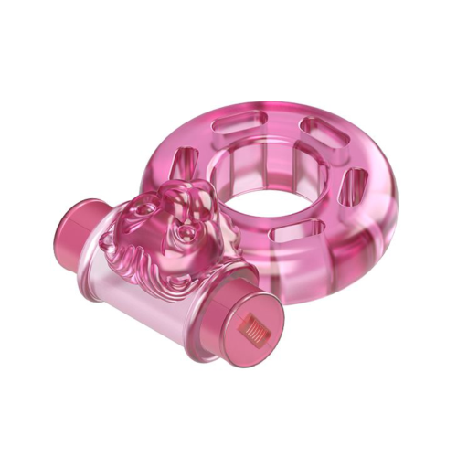 Розовое эрекционное виброкольцо Pink Bear - 2