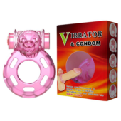 Розовое эрекционное кольцо с вибрацией Pink Bear - 2