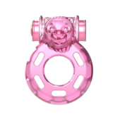 Розовое эрекционное кольцо с вибрацией Pink Bear - 0