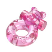 Розовое эрекционное виброкольцо на пенис Pink Bear - 1