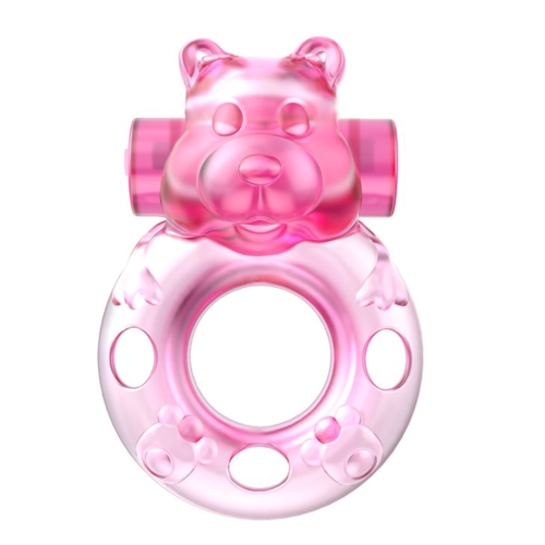 Розовое эрекционное виброкольцо на пенис Pink Bear - 0