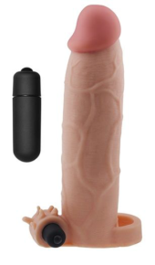 Телесная насадка на пенис с вибропулей - 26,6 см. - 0