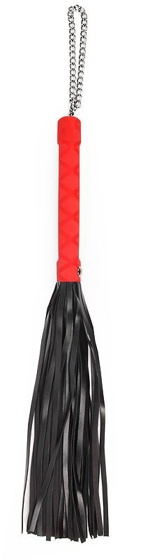 Черная многохвостая плеть-флоггер с красной ручкой - 40 см. - 0