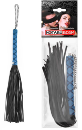 Черная многохвостая плеть-флоггер с синей ручкой - 40 см. - 1