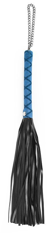Черная многохвостая плеть-флоггер с синей ручкой - 40 см. - 0