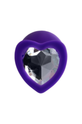 Фиолетовая анальная втулка Diamond Heart с прозрачным кристаллом - 8 см. - 2