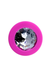 Розовая анальная втулка Brilliant с прозрачным кристаллом - 8 см. - 2