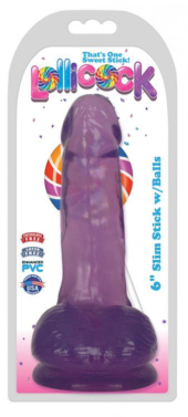 Фиолетовый гелевый фаллоимитатор Slim Stick with Balls - 15,2 см. - 1
