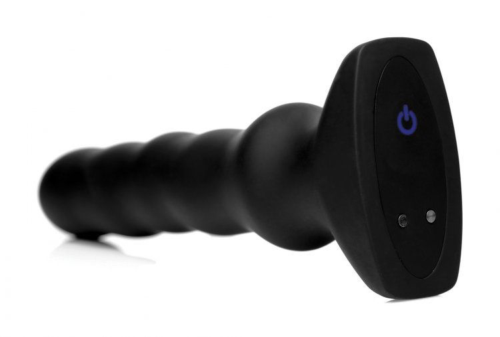 Черный вибратор с волнообразным движением Silicone Vibrating Squirming Plug with Remote Control - 19,5 см. - 1