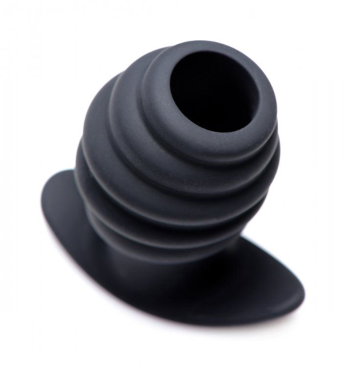 Средняя черная анальная пробка Hive Ass Tunnel Silicone Ribbed Hollow Anal Plug Medium - 8,13 см. - 3