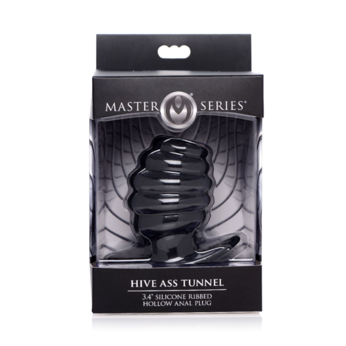 Средняя черная анальная пробка Hive Ass Tunnel Silicone Ribbed Hollow Anal Plug Medium - 8,13 см. - 1