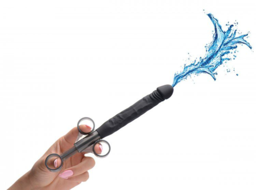 Черный шприц в форме пениса для введения лубриканта Jizz Shooter Silicone Dildo Lube - 19,7 см. - 3