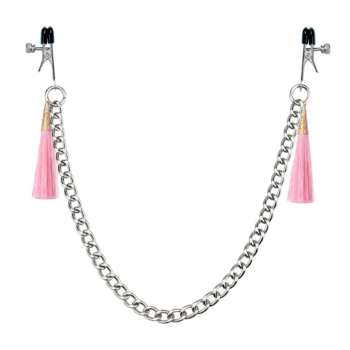 Зажимы на соски с розовыми кистями Tassel Nipple Clamp With Chain - 0