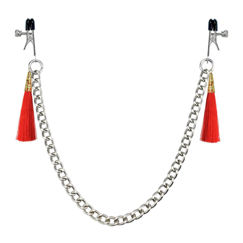 Зажимы на соски с красными кистями Tassel Nipple Clamp With Chain - 0