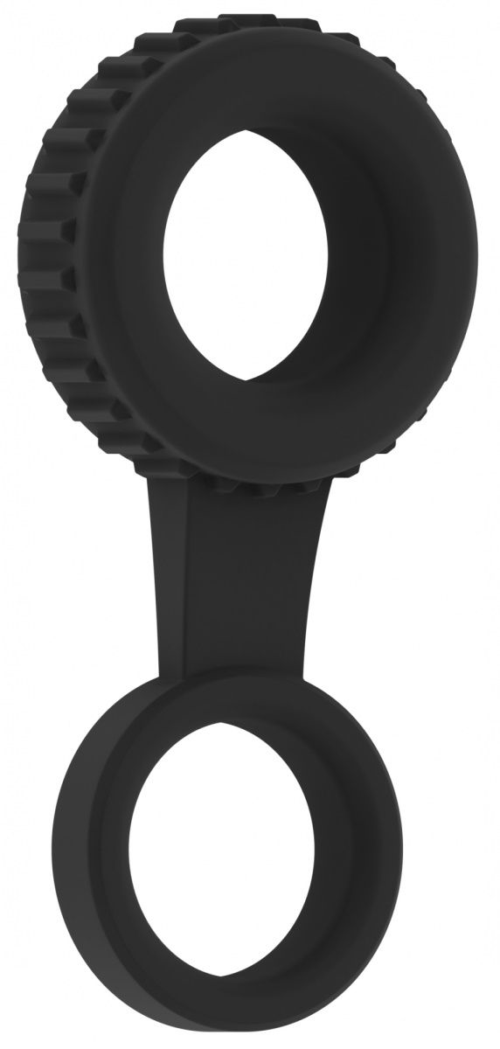 Черное кольцо для пениса и мошонки N 47 Cockring with Ball Strap - 0