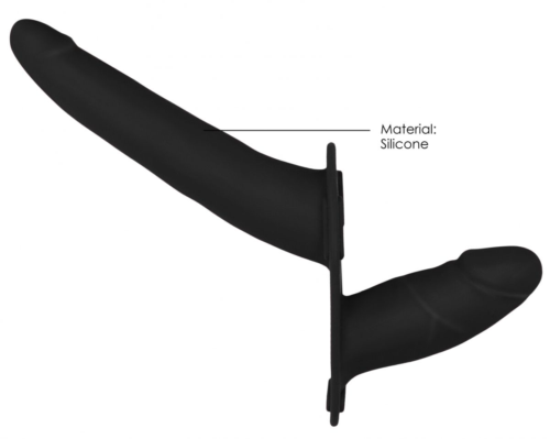 Черный двойной страпон Adjustable на ремешках - 16 см. - 2