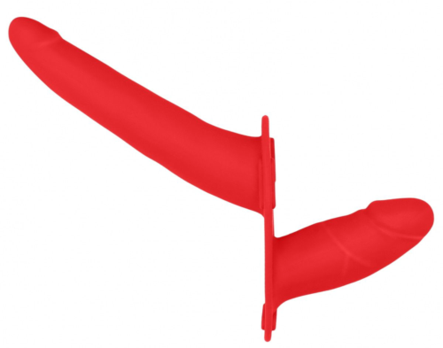 Красный двойной страпон Adjustable на ремешках - 16 см. - 2