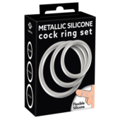 Набор из 3 эрекционных колец под металл Metallic Silicone Cock Ring Set - 1