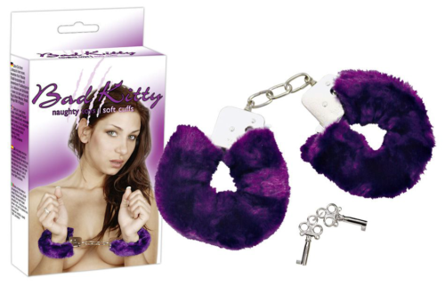 Меховые наручники с фиолетовыми манжетами - 0