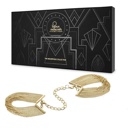Золотистые браслеты-наручники с цепочкой MAGNIFIQUE - 2