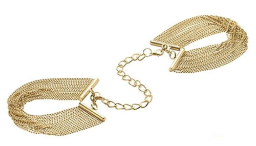 Золотистые браслеты-наручники с цепочкой MAGNIFIQUE - 1