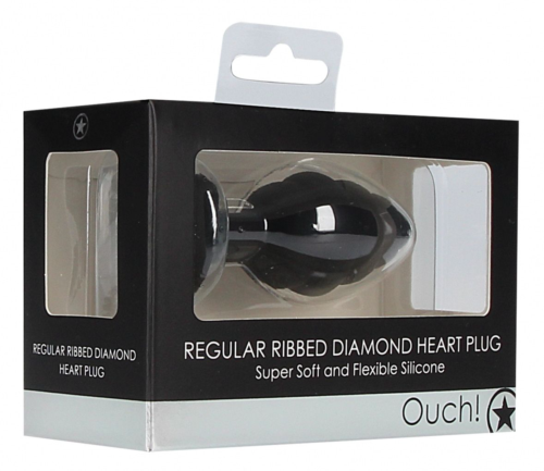 Черная анальная пробка Regular Ribbed Diamond Heart Plug - 7 см. - 1