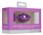 Фиолетовая анальная пробка Large Ribbed Diamond Heart Plug - 8 см. - 1