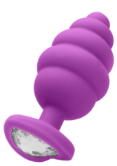 Фиолетовая анальная пробка Large Ribbed Diamond Heart Plug - 8 см. - 0
