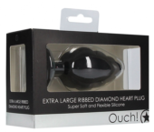 Черная анальная пробка Extra Large Ribbed Diamond Heart Plug - 9,6 см. - 1